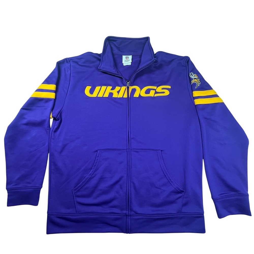 Minnesota Vikings NFL Track Jacket Full Zip Pockets Purple Gold Men Large